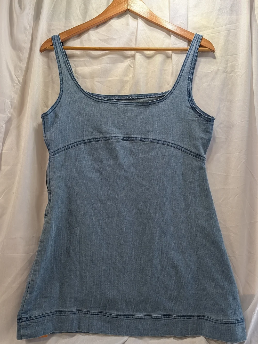 NWT Forever 21 Women’s Light Wash Denim Square Neck Tank Mini Dress Size L